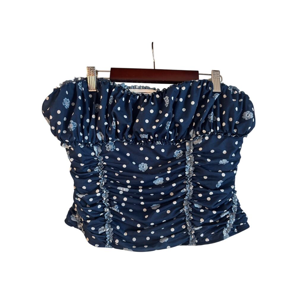 Free People Scottie Printed Tube Top Blue Combo Strapless Floral Large NWOT